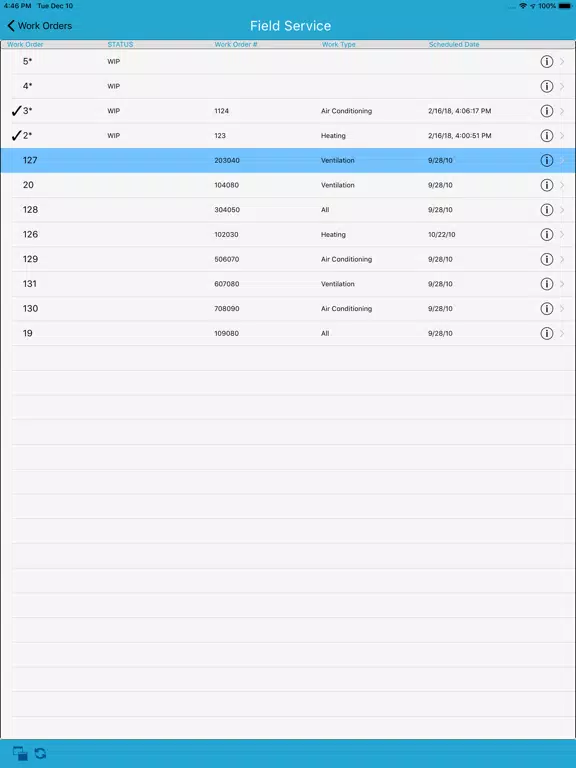 Ảnh chụp màn hình của FieldWorker Client iPad 