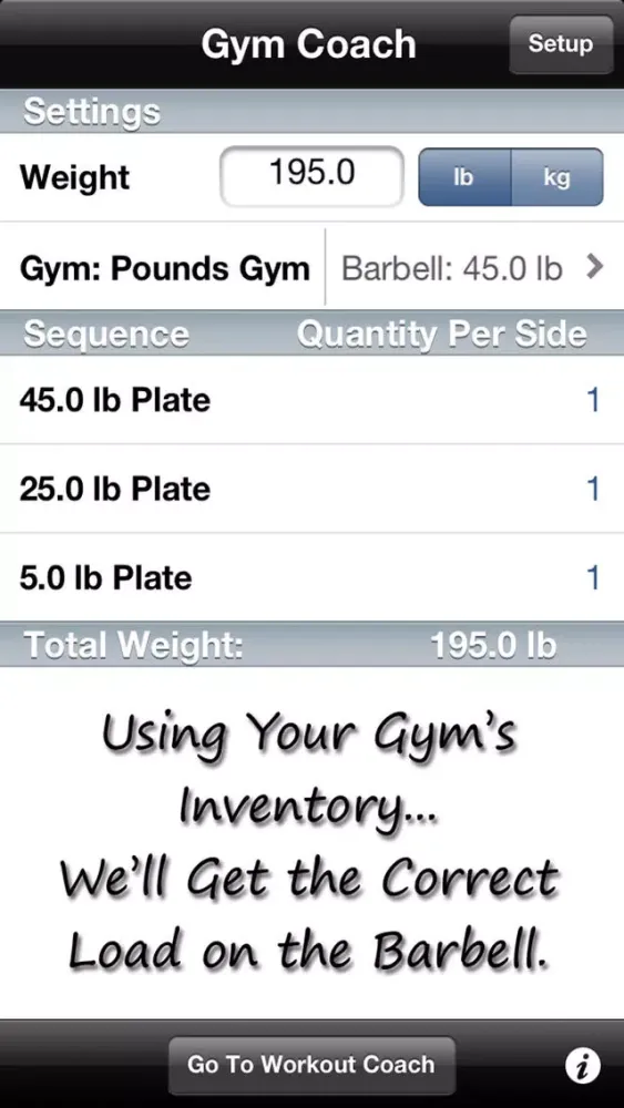 Capturas de pantalla de Gym Coach - Barbell Plate Loading Calculator