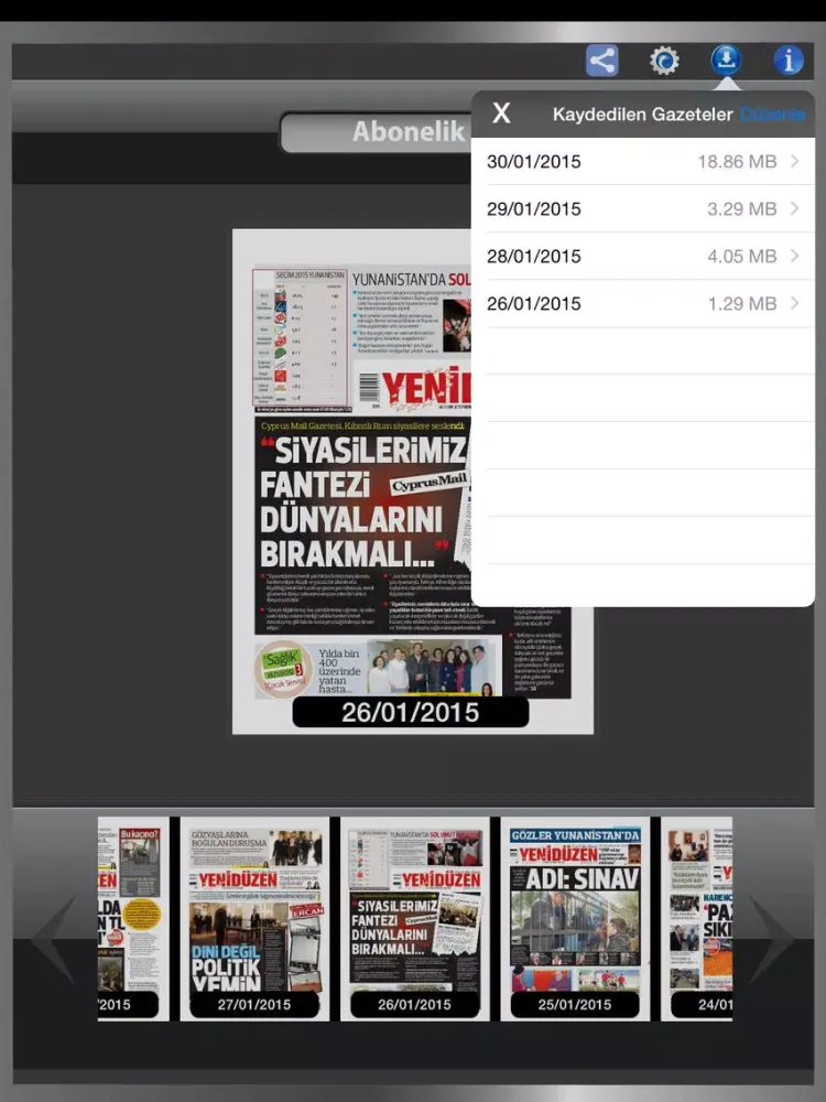 Capturas de tela do Yeni Düzen iPad 