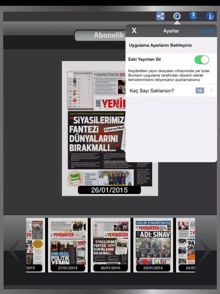 Capturas de tela do Yeni Düzen iPad 