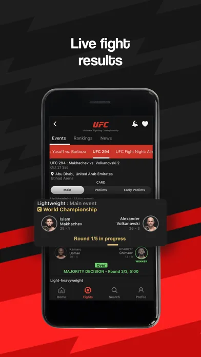 Captures d'écran de FightApp - MMA Results