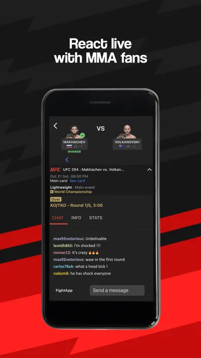 Captures d'écran de FightApp - MMA Results