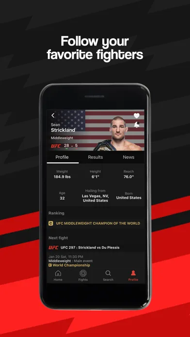Captures d'écran de FightApp - MMA Results