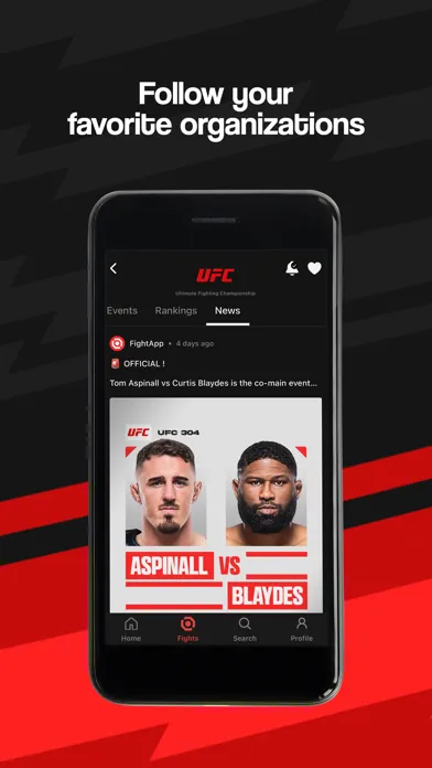 Captures d'écran de FightApp - MMA Results
