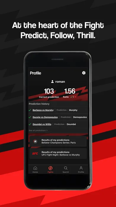 Captures d'écran de FightApp - MMA Results