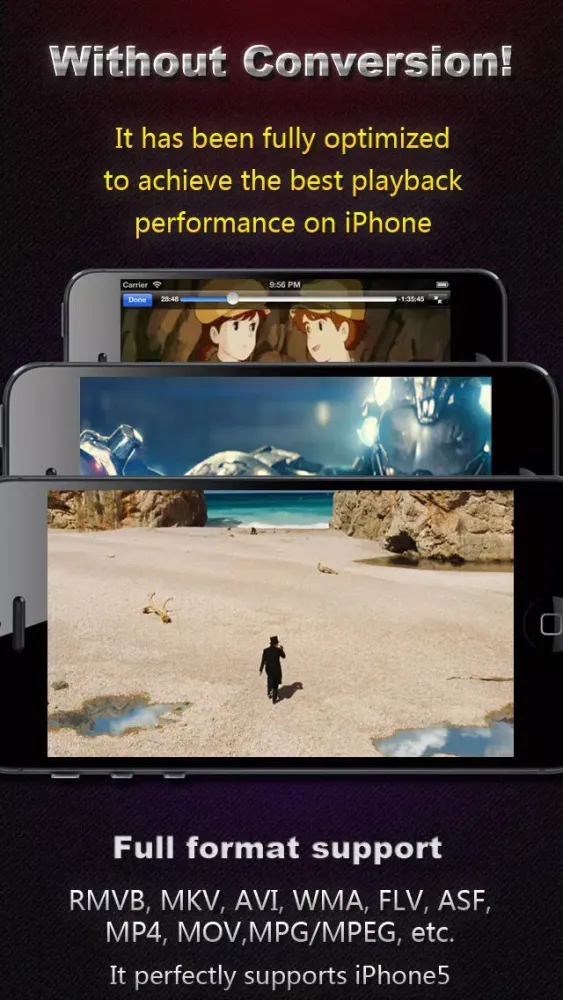 Captures d'écran de AVI, FLV, WMA, MPEG, RMVB, MP4 Player