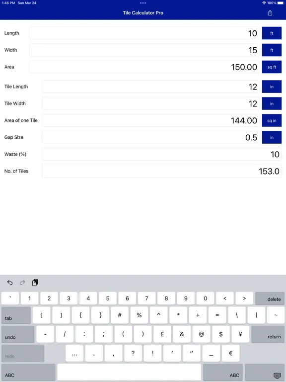 Tile Calculator Pro iPad  Screenshots