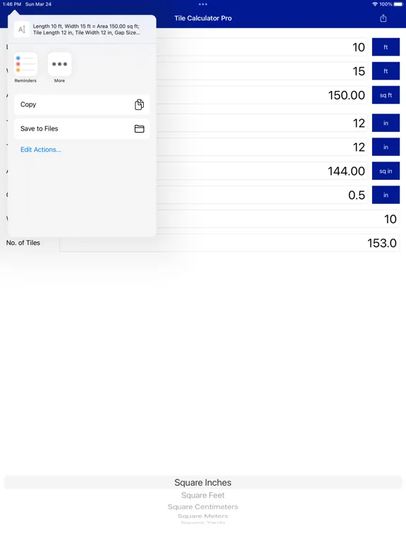 Tile Calculator Pro iPad  Screenshots
