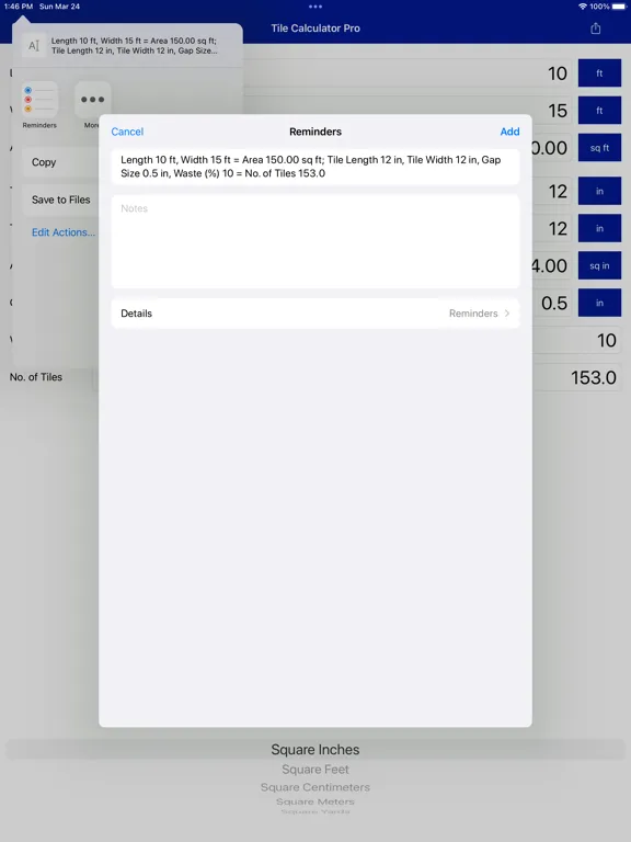 Tile Calculator Pro iPad  Screenshots