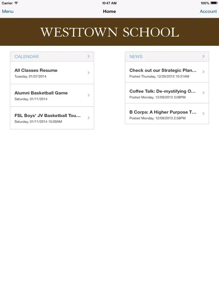 Zrzuty ekranu Westtown School iPad