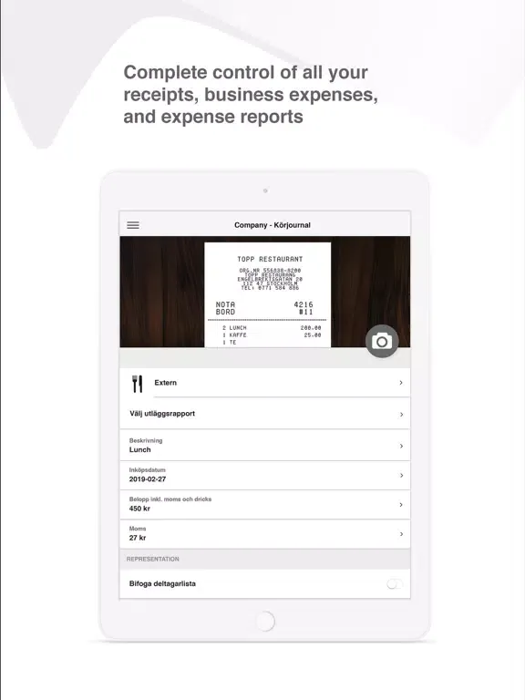 Capturas de tela do xacct expense iPad 
