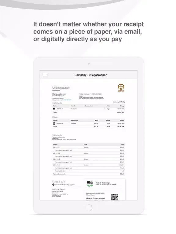 Capturas de tela do xacct expense iPad 