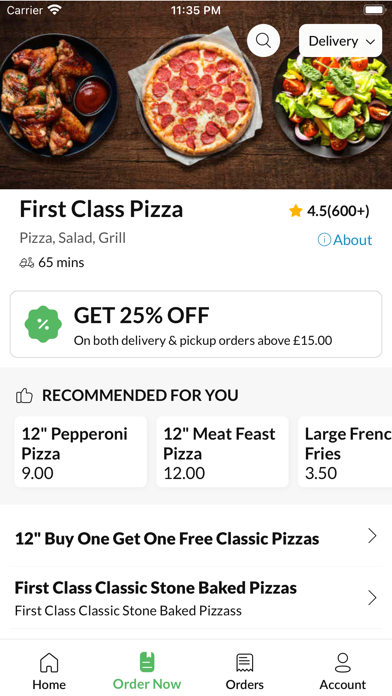 Zrzuty ekranu First Class Pizza.
