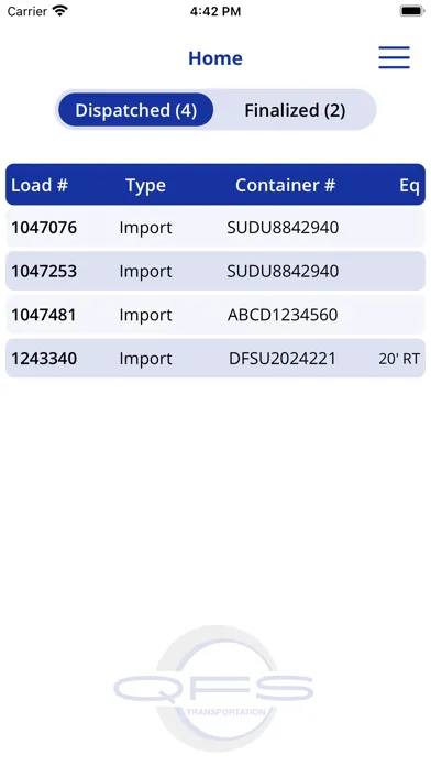 Ảnh chụp màn hình của QFS Driver App