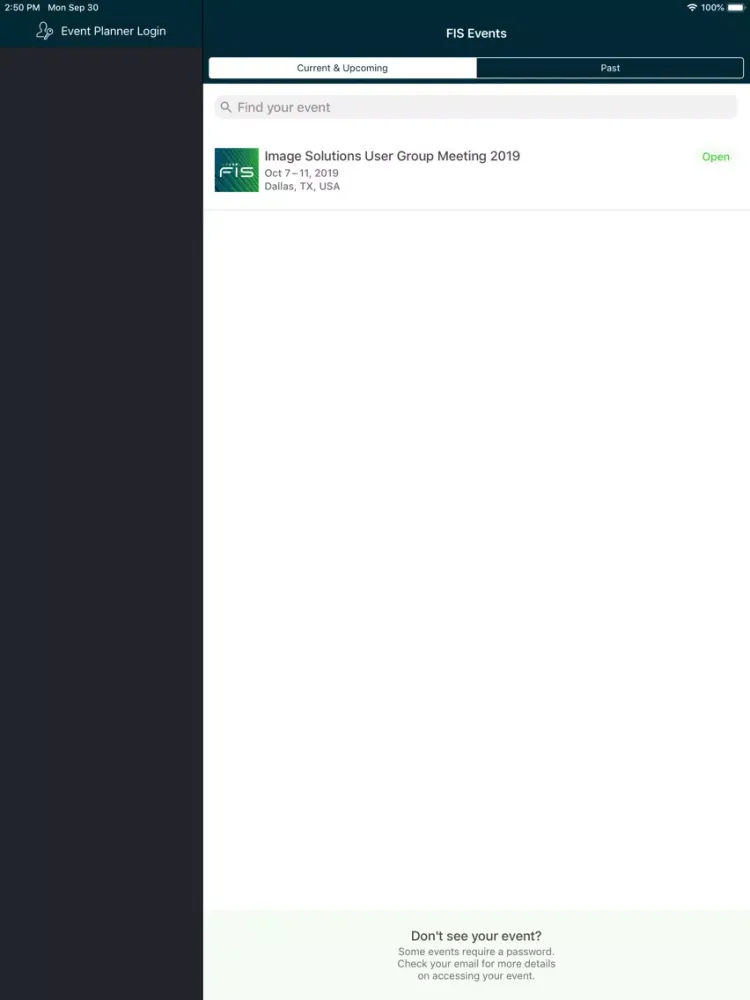Ảnh chụp màn hình của FIS Events App iPad 