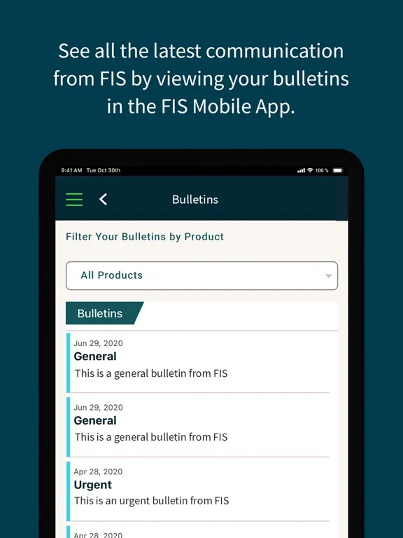 ภาพหน้าจอของ FIS Mobile iPad 