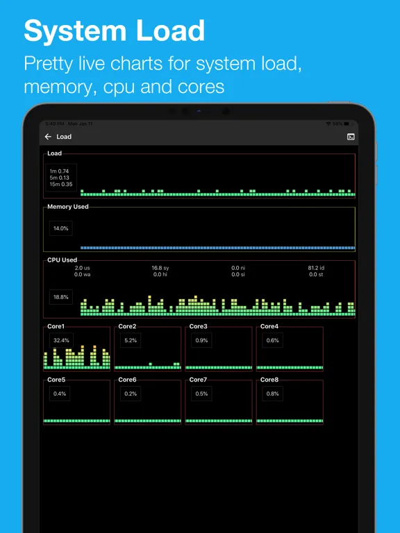 SSH Pulse Pro: Status, SSH iPad 应用截图