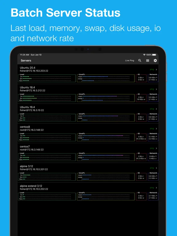 SSH Pulse Pro: Status, SSH iPad 应用截图
