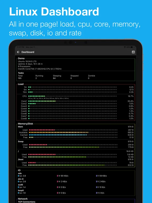 SSH Pulse Pro: Status, SSH iPad 应用截图