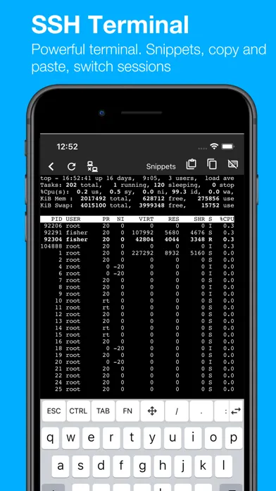 Captures d'écran de TermuXL Pro: SSH, SFTP, Shell