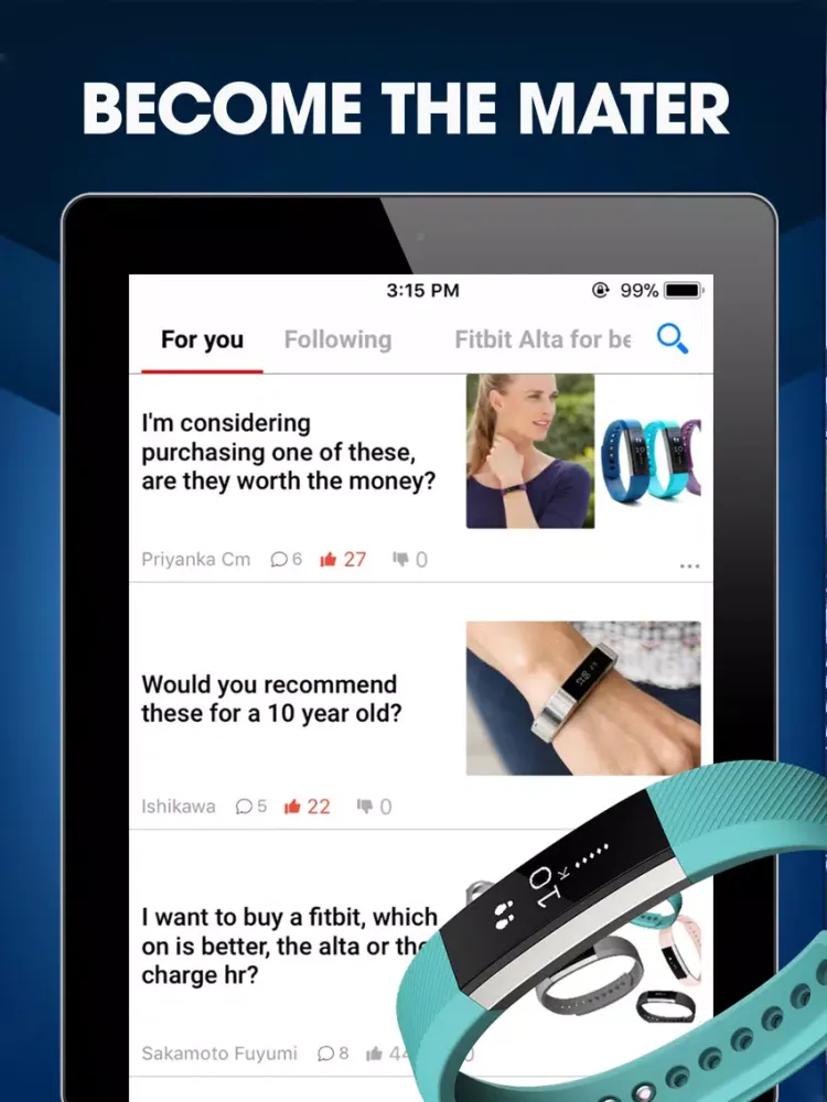 Captures d'écran de Fitbit Alta Community iPad 