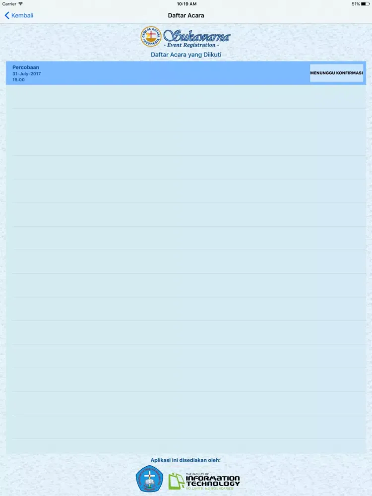 Tangkapan skrin GBIS Event Registration iPad 