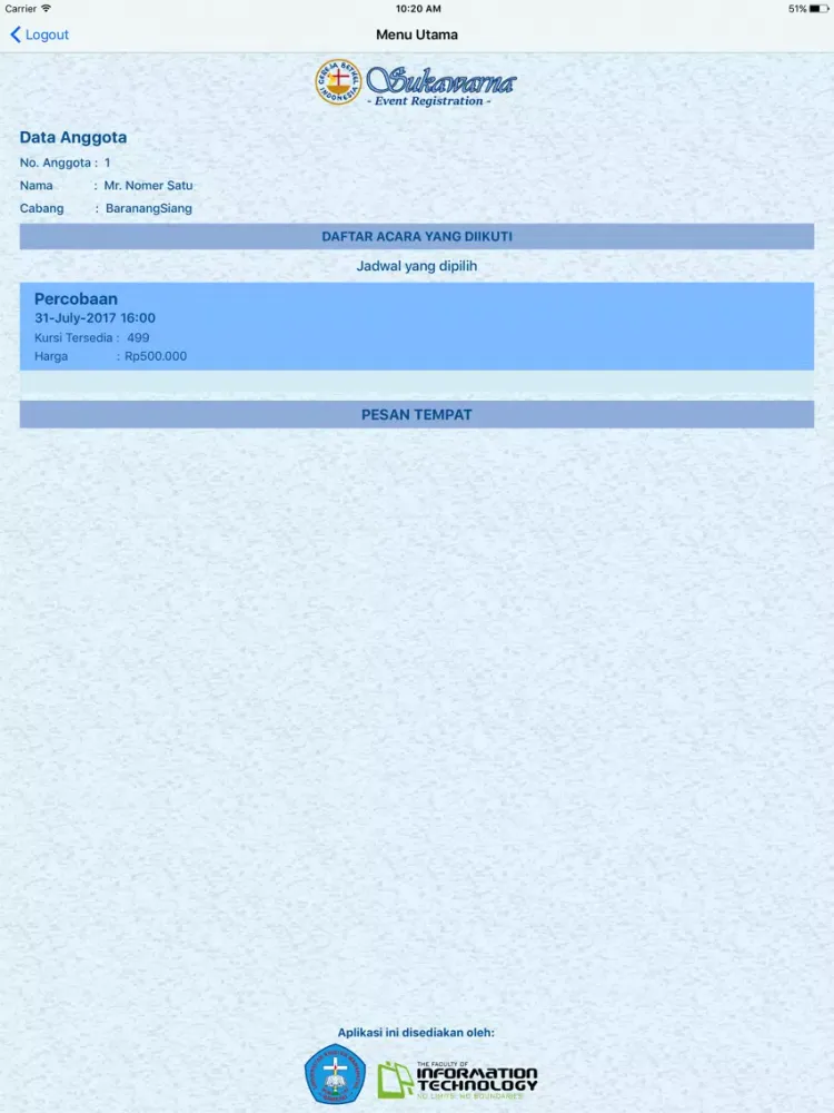 Tangkapan skrin GBIS Event Registration iPad 