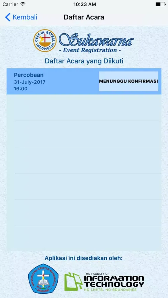 Tangkapan skrin GBIS Event Registration