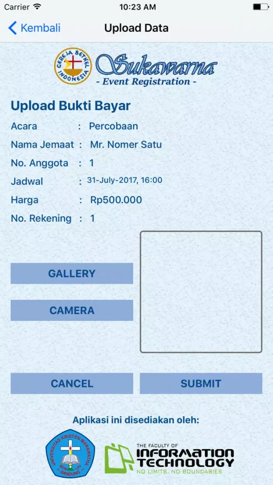 Tangkapan skrin GBIS Event Registration