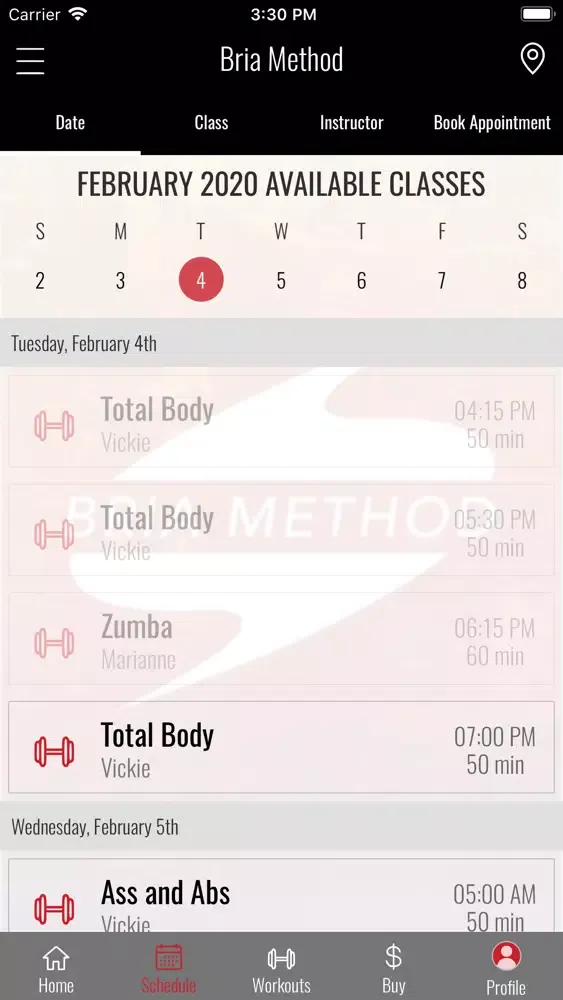 Bria Method Fitness Screenshots