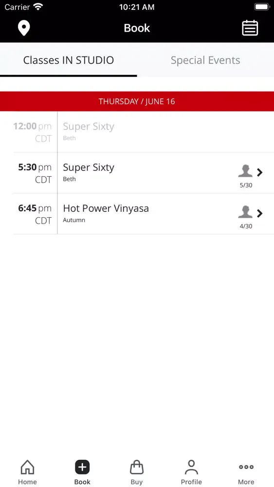 PURE Yoga Texas Mobile App Screenshots