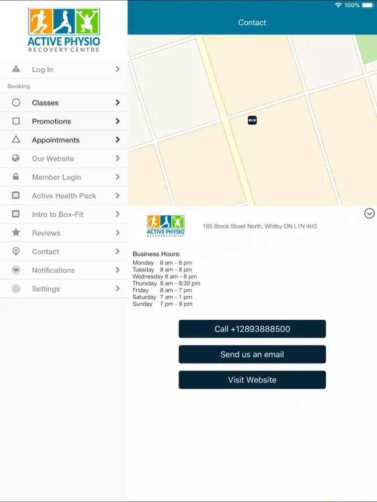 Tangkapan layar Active Physio Recovery Center iPad 