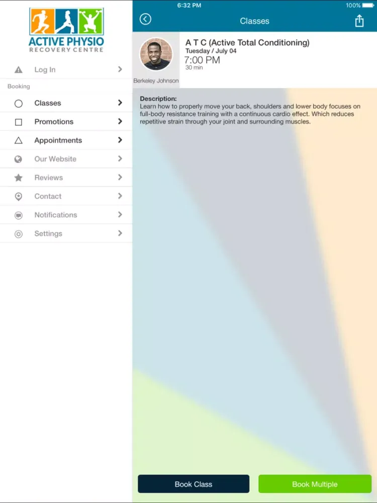 Tangkapan layar Active Physio Recovery Center iPad 