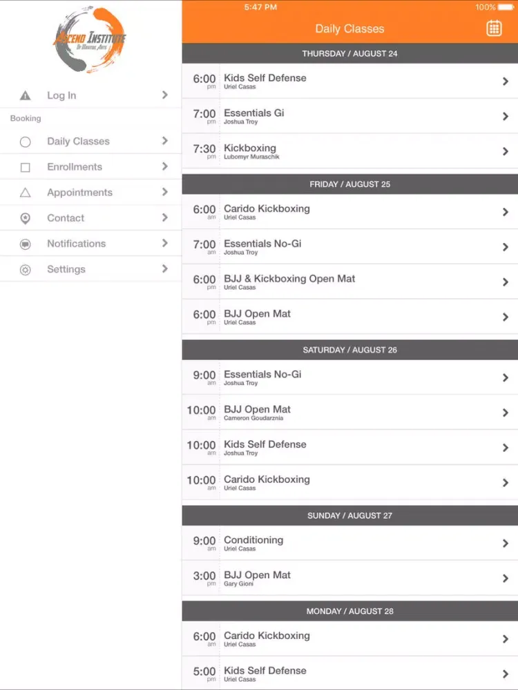 Tangkapan layar Ascend Institute iPad 