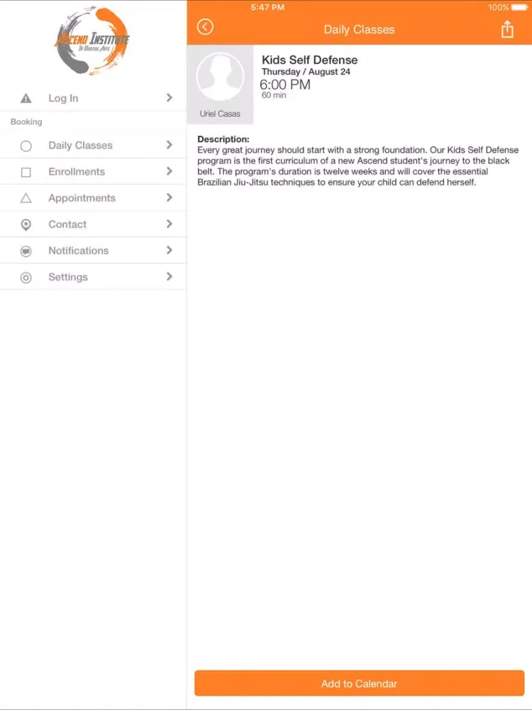 Tangkapan layar Ascend Institute iPad 