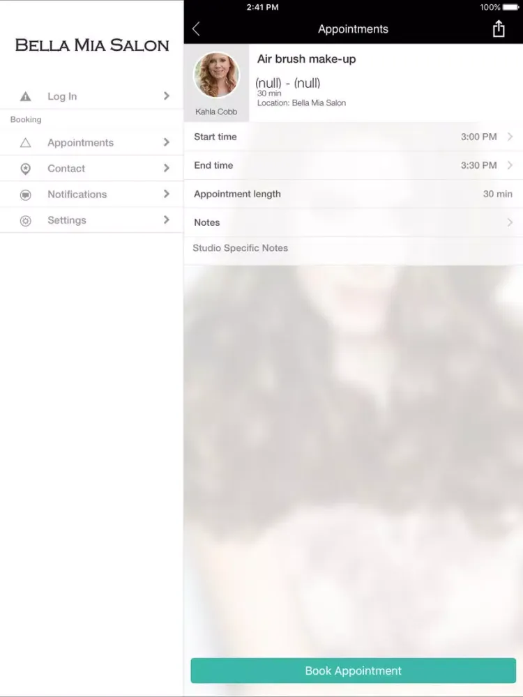 Tangkapan layar Bella Mia Salon iPad 