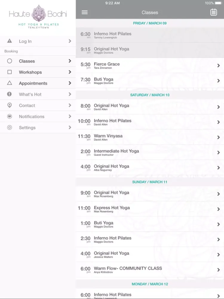 ภาพหน้าจอของ Haute Bodhi Hot Yoga iPad 
