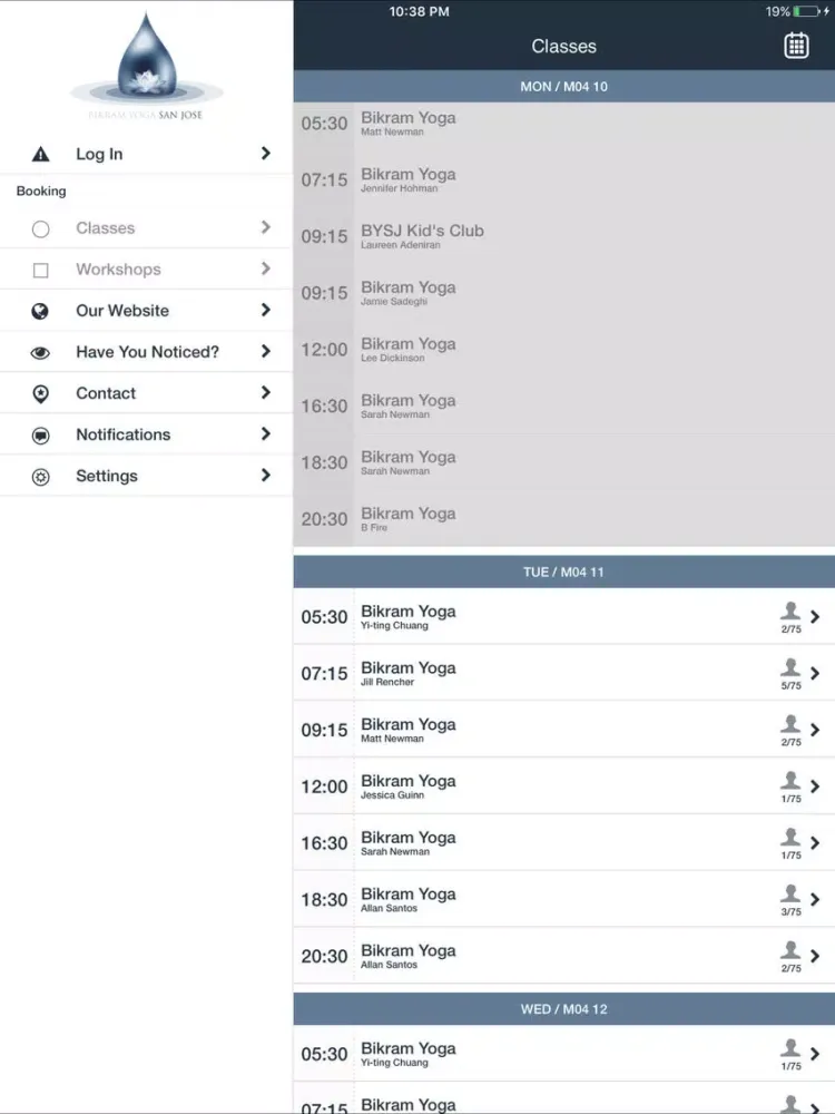 Capturas de tela do Bikram Yoga San Jose iPad 