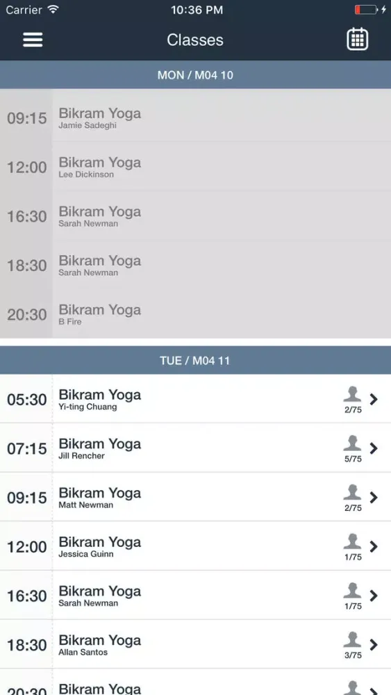 Capturas de tela do Bikram Yoga San Jose