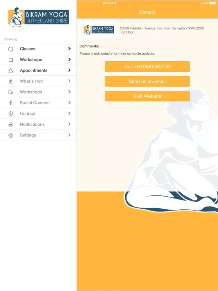 Bikram Yoga Sutherland Shire iPad  Screenshots