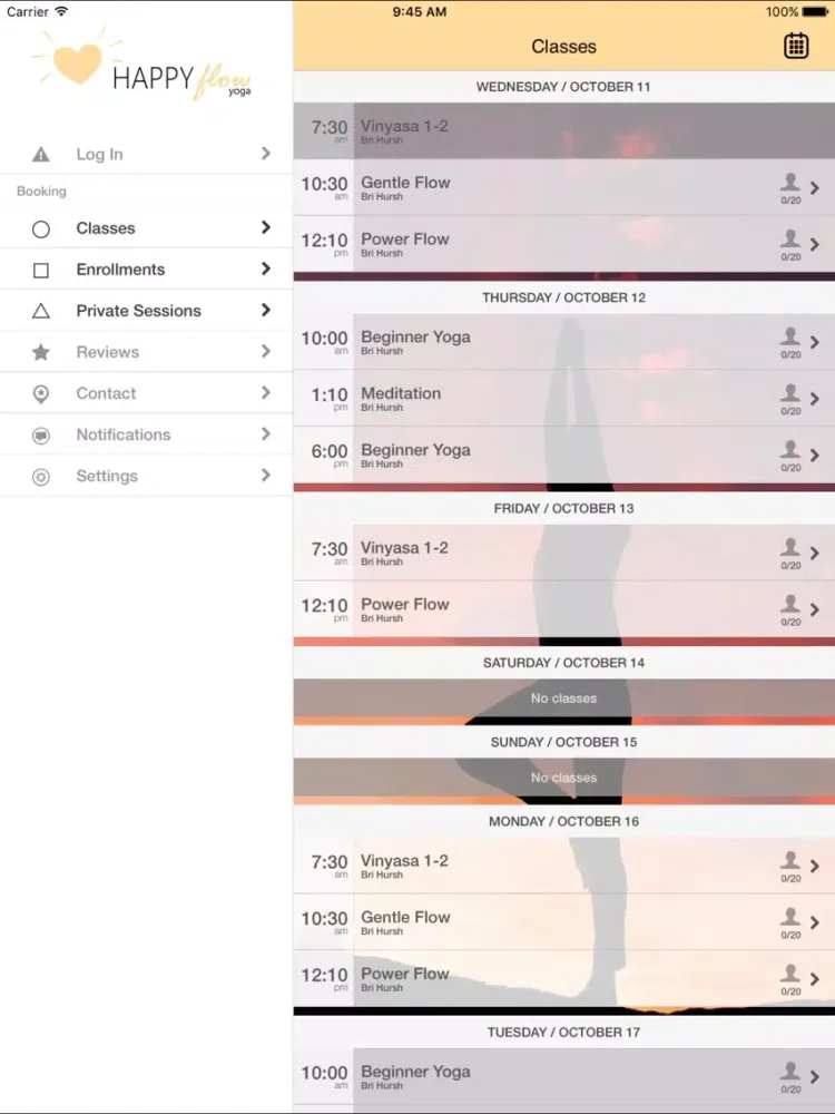 Ảnh chụp màn hình của Happy Flow Yoga Studio iPad 