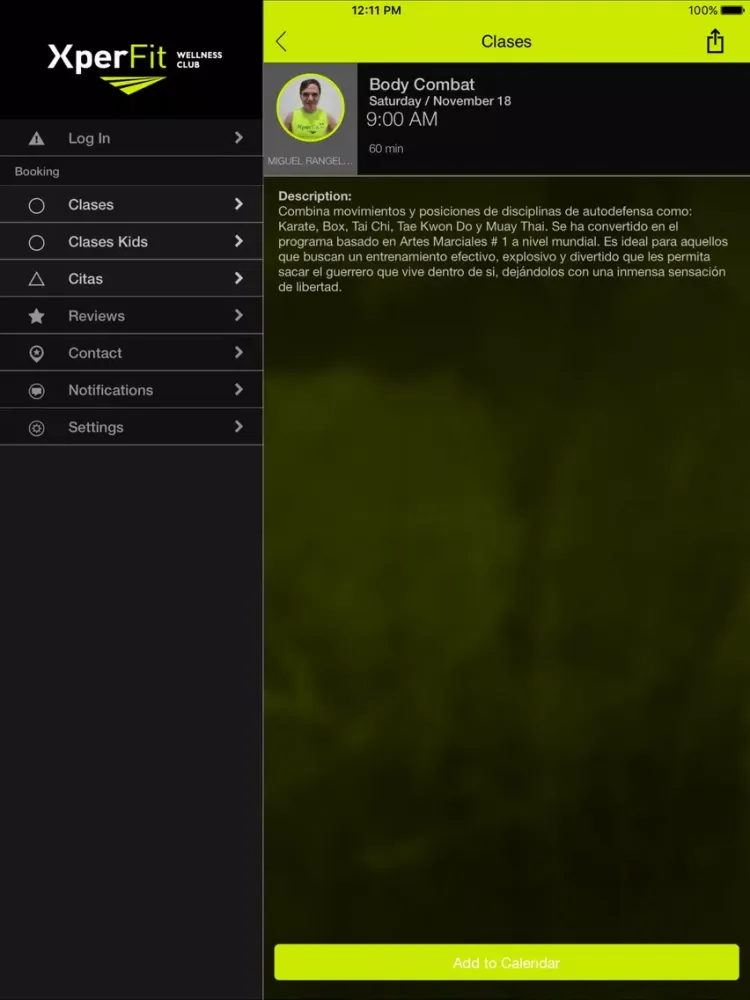 Tangkapan layar XperFit Wellness Club iPad 