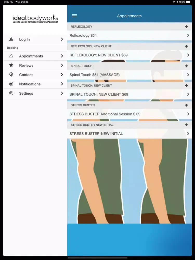 Ảnh chụp màn hình của Ideal Bodyworks iPad 