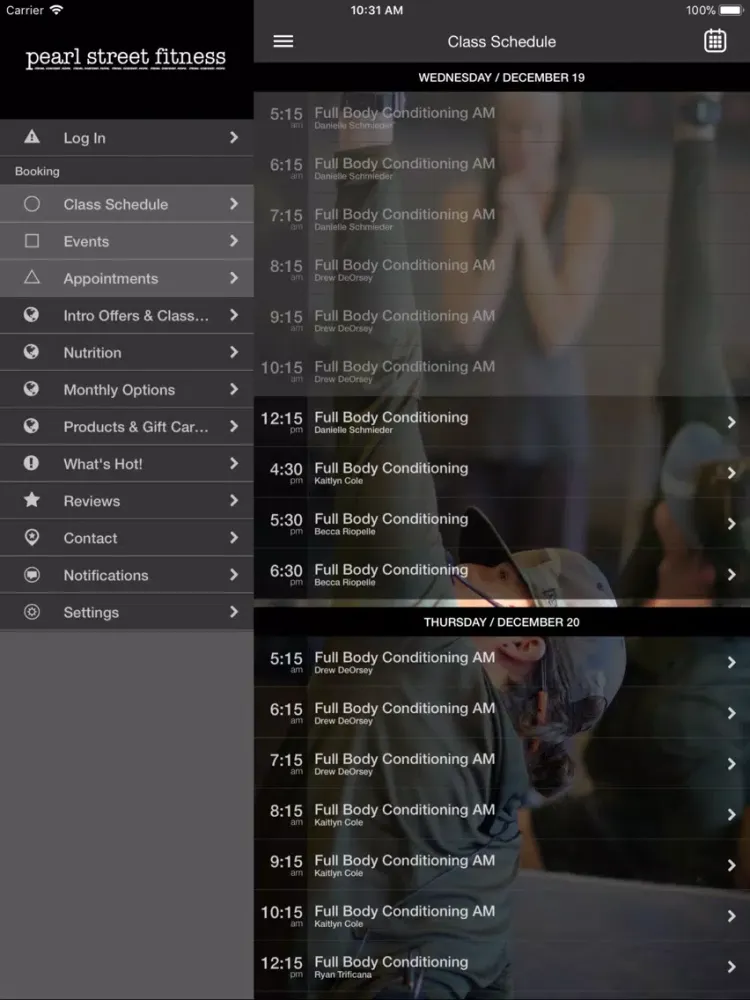 Capturas de tela do Pearl Street Fitness iPad 