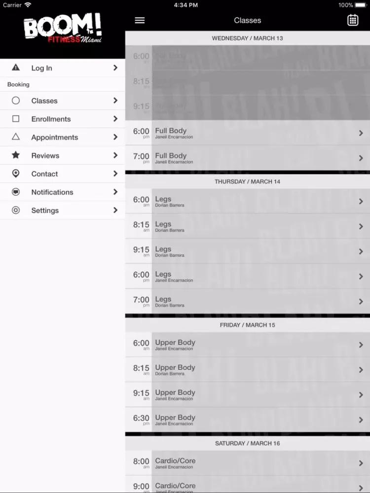 Ảnh chụp màn hình của Boom Fitness Miami iPad 