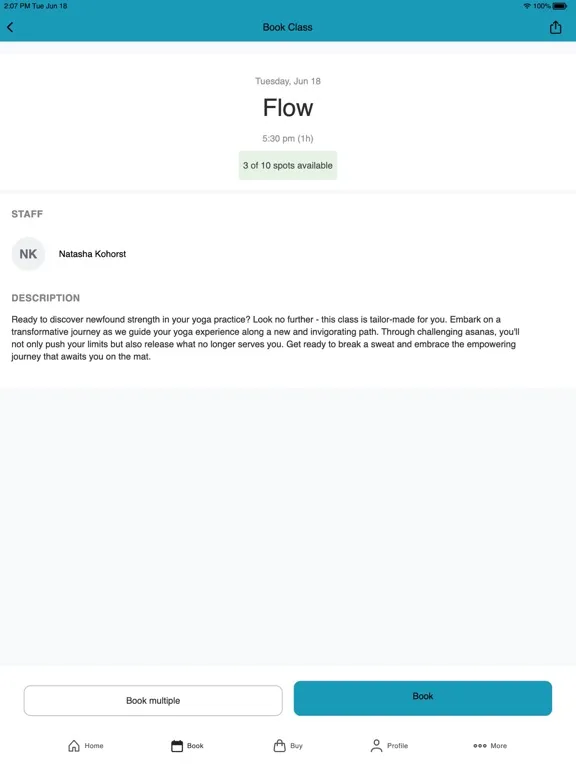 Ảnh chụp màn hình của NKO Yoga Studio iPad 