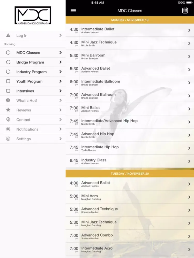 Ảnh chụp màn hình của Mather Dance Company iPad 