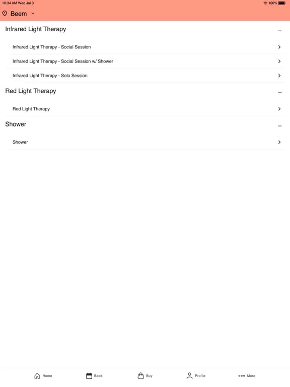 Скриншоты Beem Light Sauna Member App iPad 