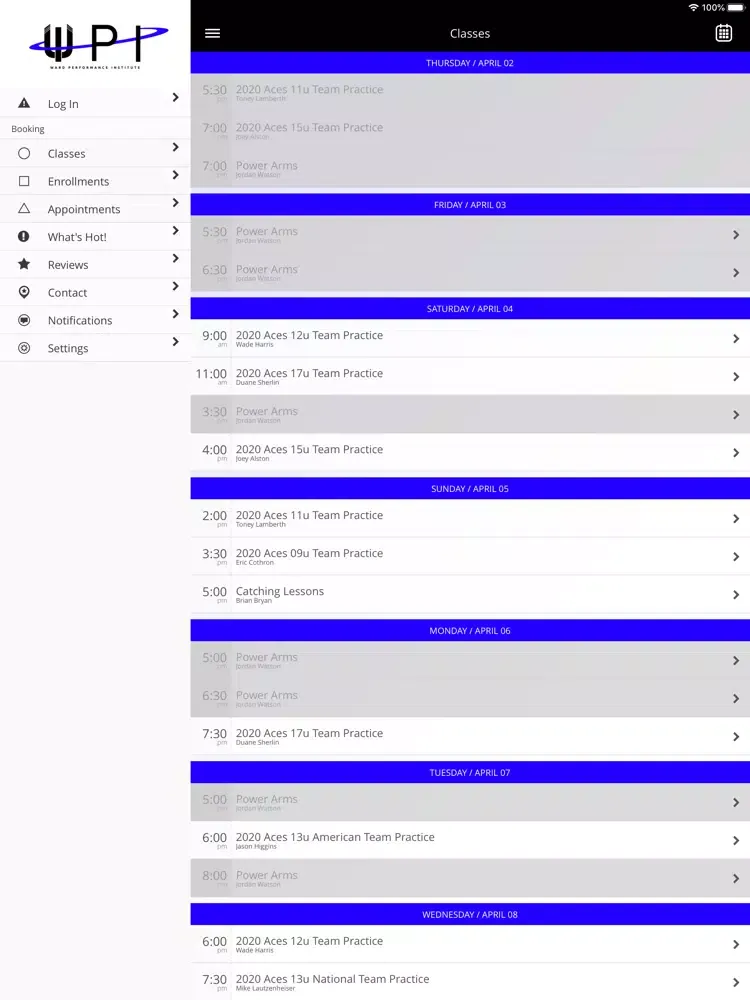 ภาพหน้าจอของ Ward Performance Institute iPad 