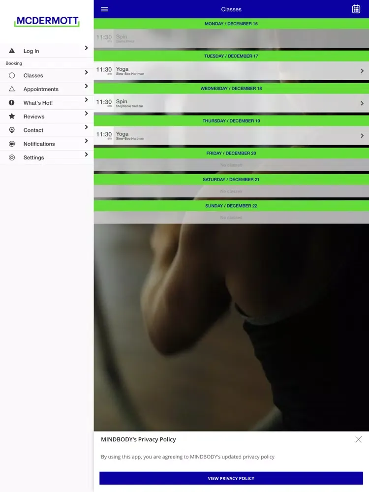 Capturas de tela do McDermott Fitness Center iPad 
